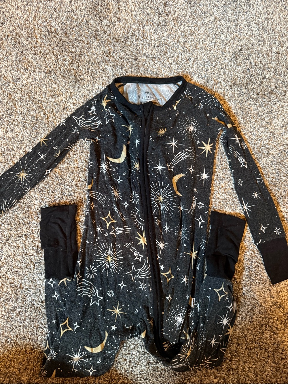Little Sleepies Black and Gold Celestial Kids Footie (New Years)
